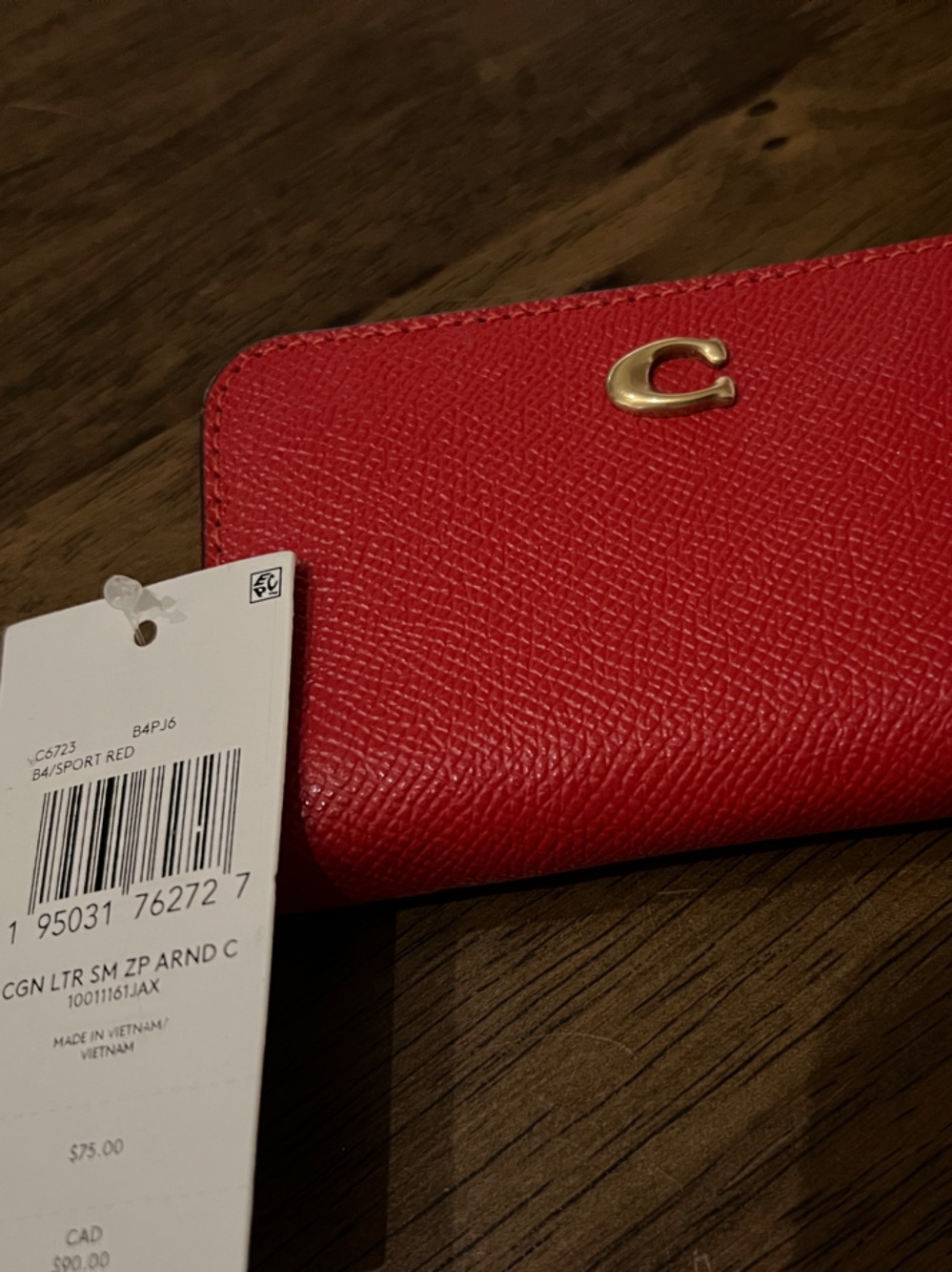 Coach Red Leather Zip Card Case with Gold 'C'